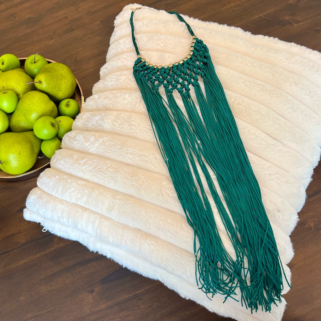 Green Fringe Macrame Necklace 15$